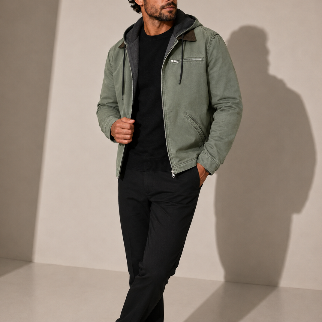 Men’s Hooded Jacket – Fleece Lined Casual Winter Zip Up Jacket
