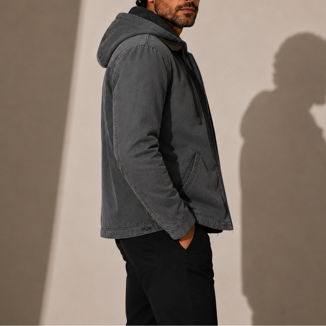 Men’s Hooded Jacket – Fleece Lined Casual Winter Zip Up Jacket