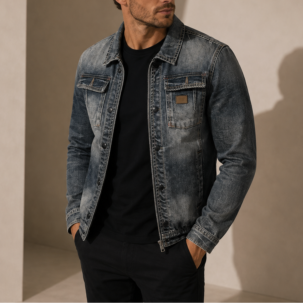 Men’s Vintage Denim Jacket – Retro Washed Casual Style