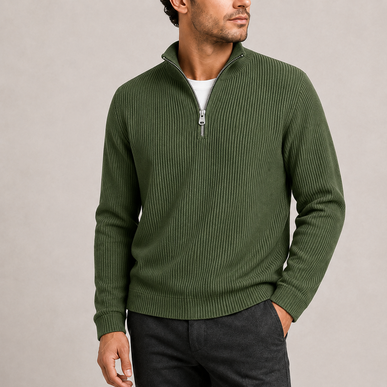 Men’s Ribbed Quarter-Zip Sweater | Smart Casual Knit Jumper