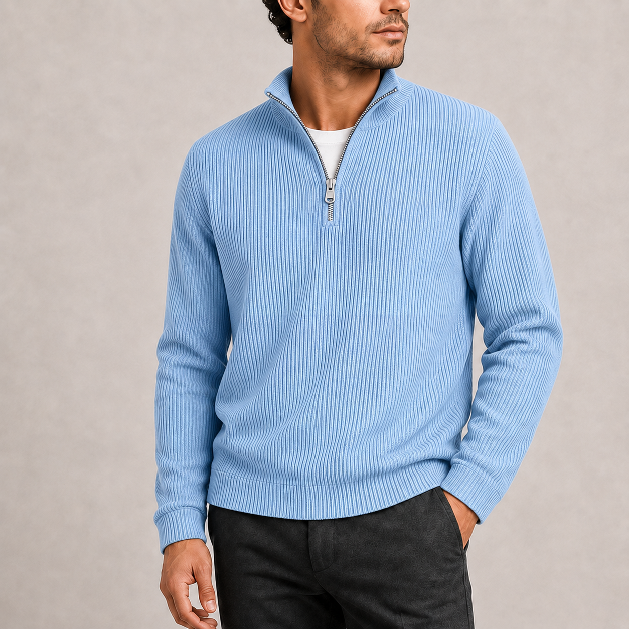 Men’s Ribbed Quarter-Zip Sweater | Smart Casual Knit Jumper