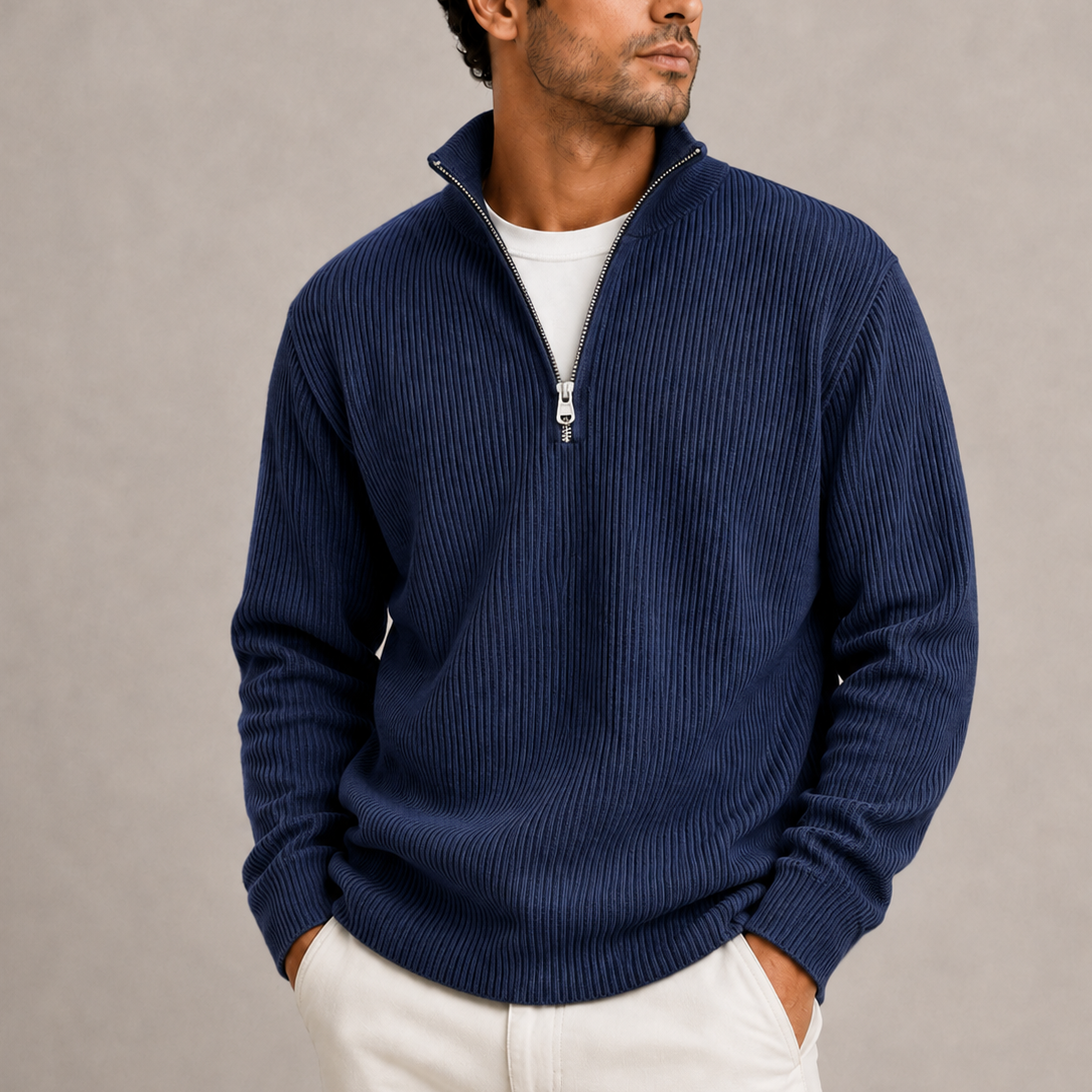 Men’s Ribbed Quarter-Zip Sweater | Smart Casual Knit Jumper