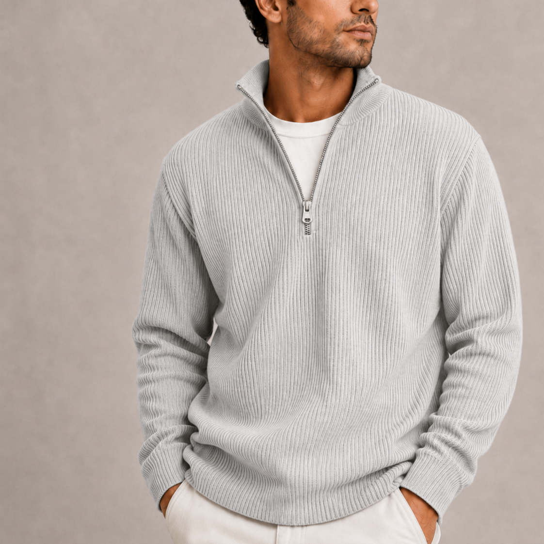 Men’s Ribbed Quarter-Zip Sweater | Smart Casual Knit Jumper
