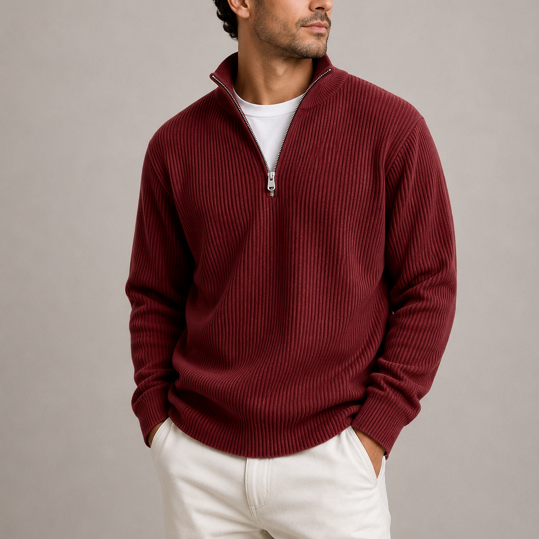 Men’s Ribbed Quarter-Zip Sweater | Smart Casual Knit Jumper