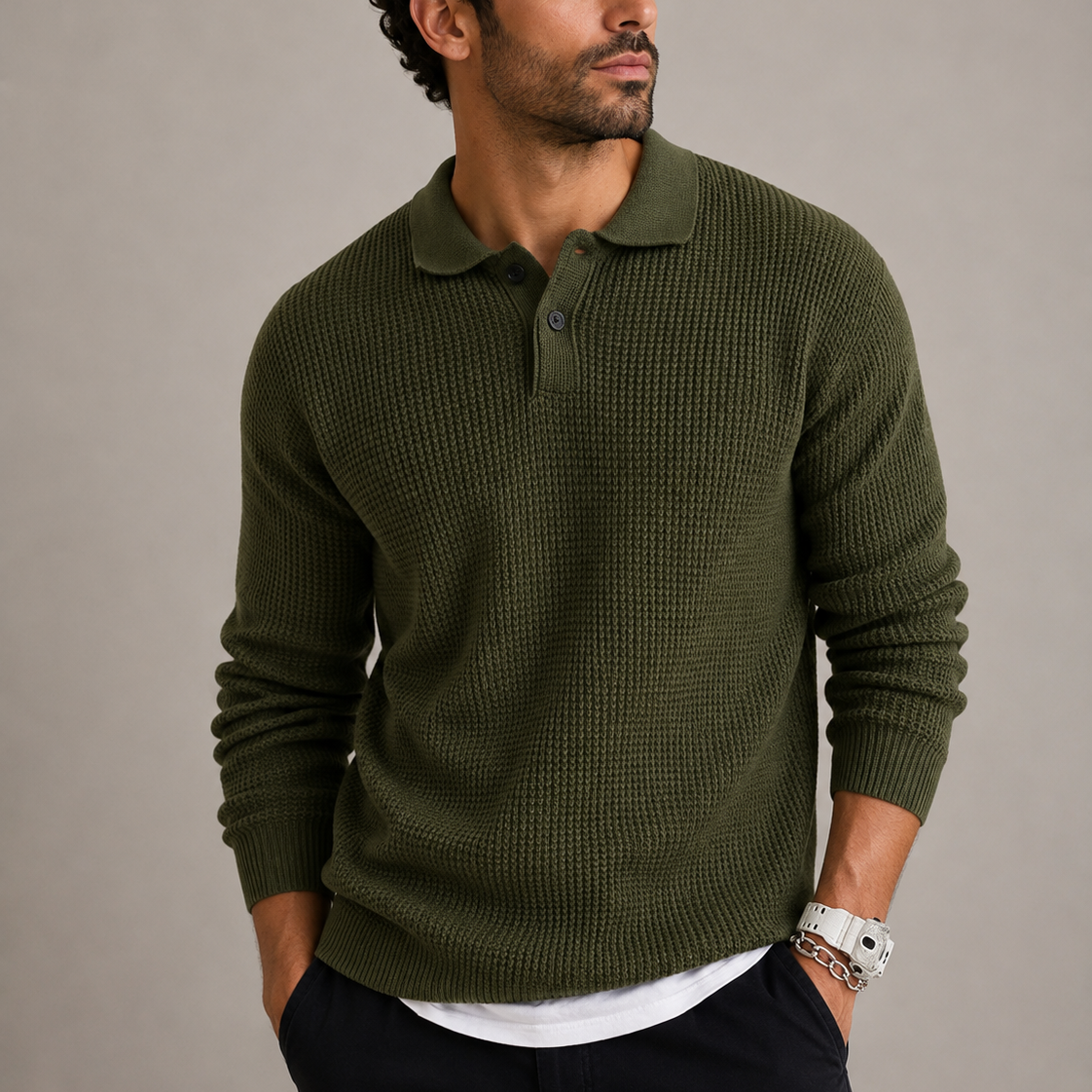 Men’s Slim Fit Knit Sweater with Lapel Collar