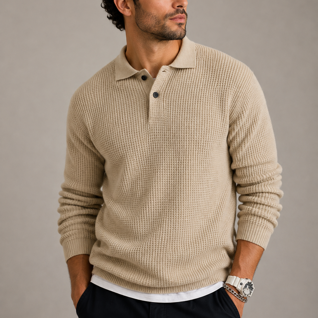 Men’s Slim Fit Knit Sweater with Lapel Collar