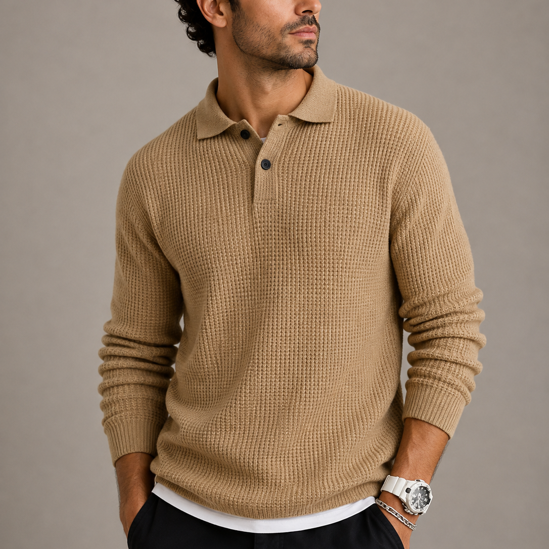 Men’s Slim Fit Knit Sweater with Lapel Collar
