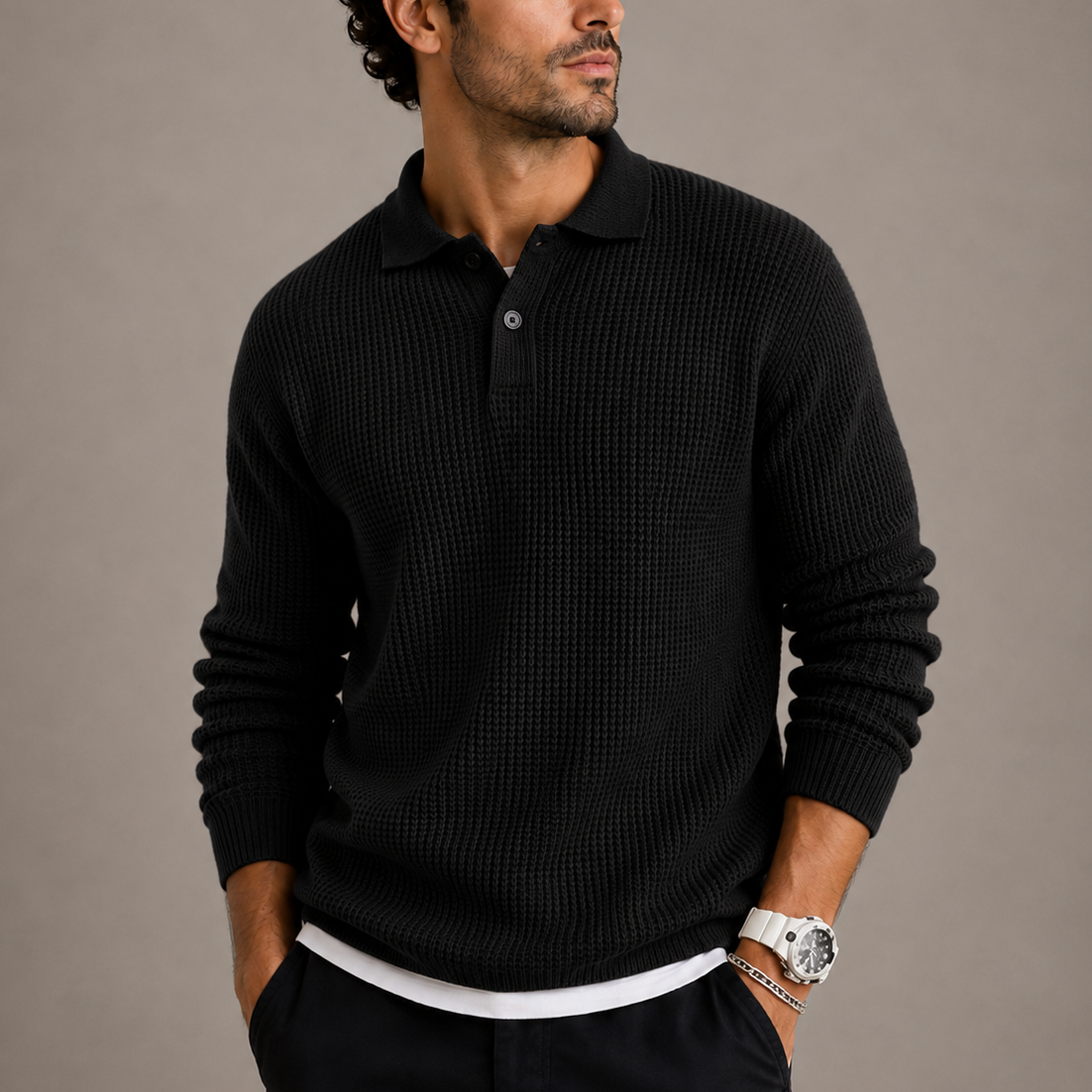Men’s Slim Fit Knit Sweater with Lapel Collar