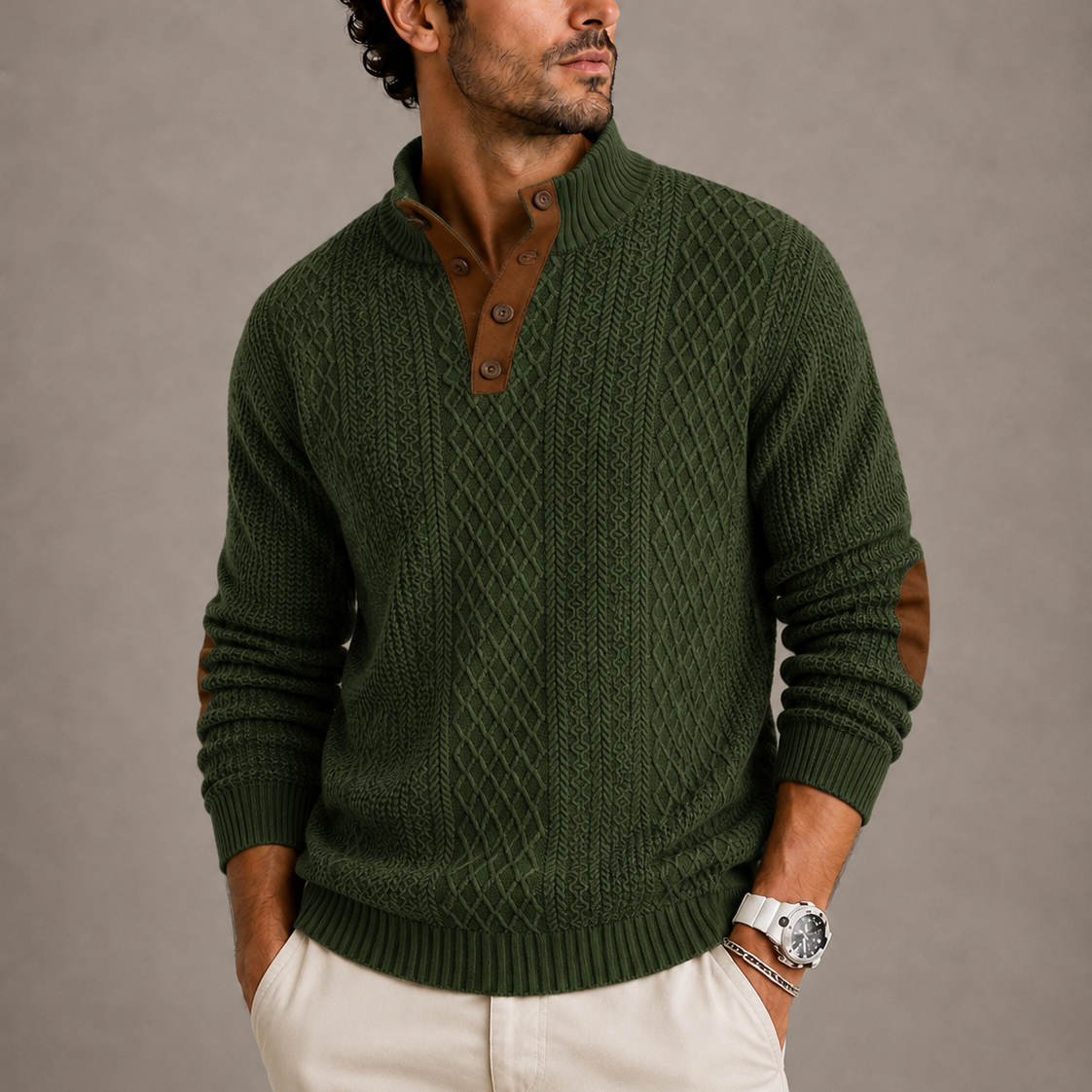 Men’s Jacquard Crew Neck Knit Sweater
