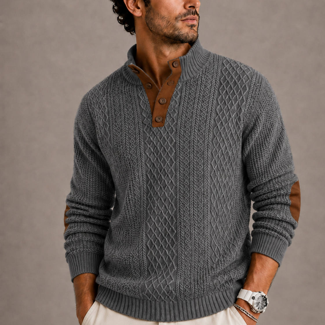 Men’s Jacquard Crew Neck Knit Sweater
