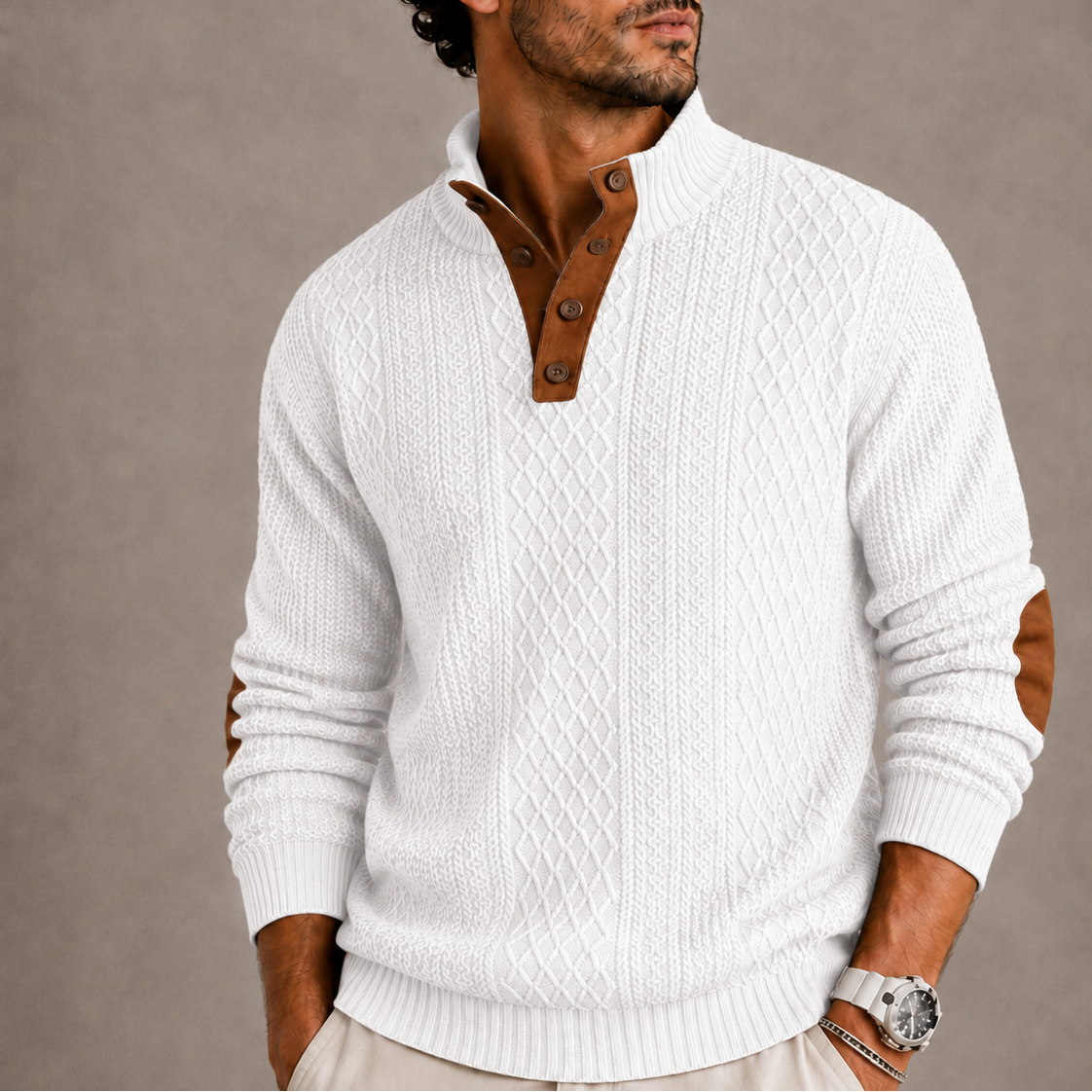 Men’s Jacquard Crew Neck Knit Sweater