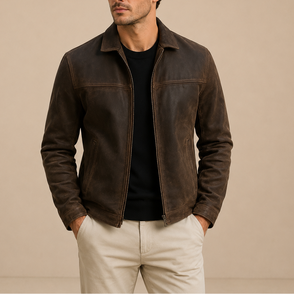 Men’s Suede Jacket – Vintage Zip-Up Casual Style