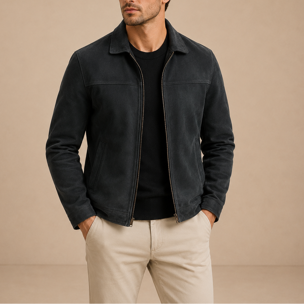 Men’s Suede Jacket – Vintage Zip-Up Casual Style
