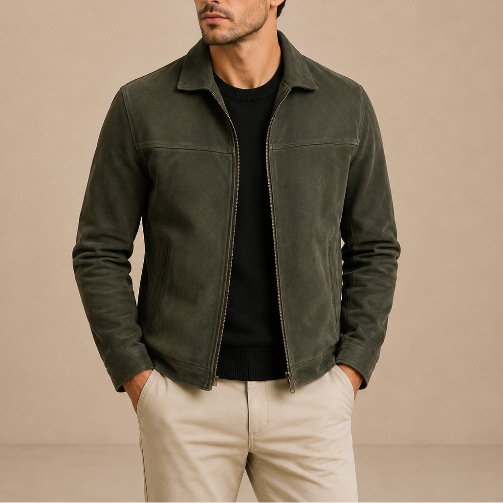 Men’s Suede Jacket – Vintage Zip-Up Casual Style