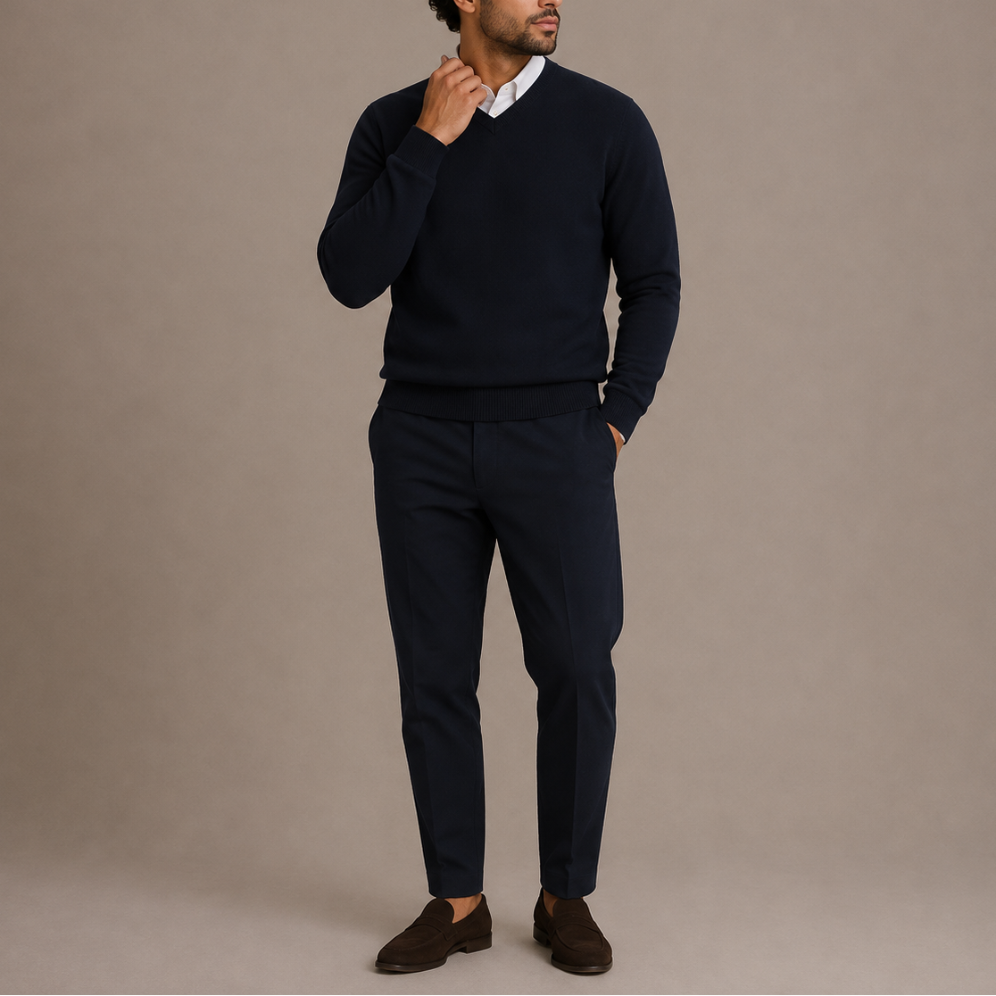 Men’s V-Neck Sweater – Classic Knit Long Sleeve Pullover