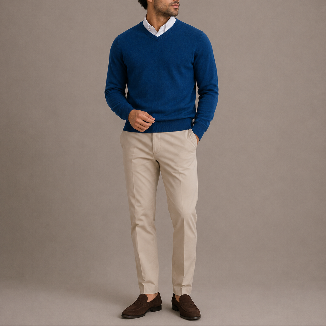 Men’s V-Neck Sweater – Classic Knit Long Sleeve Pullover