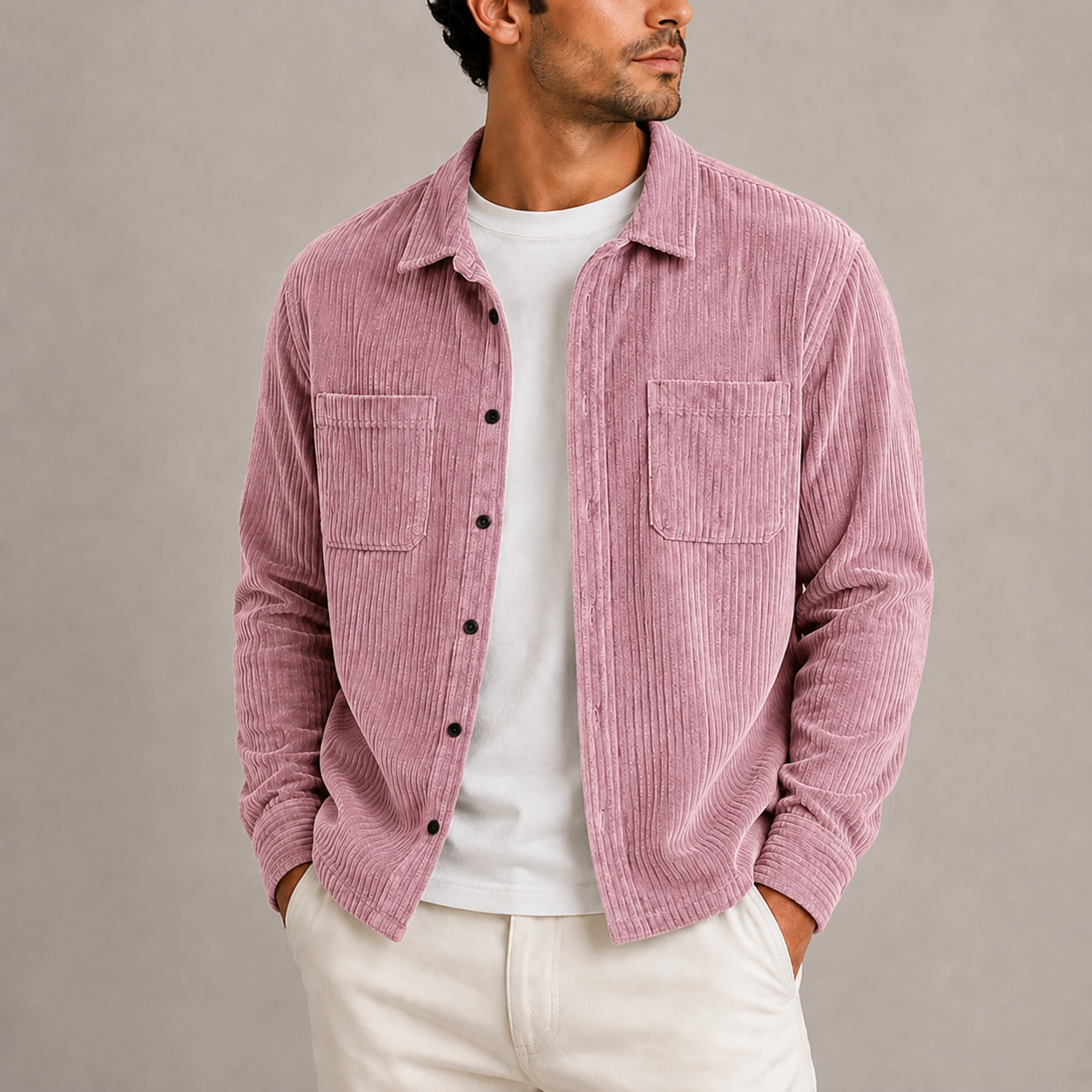 Men’s Corduroy Overshirt Jacket – Long Sleeve Button-Up