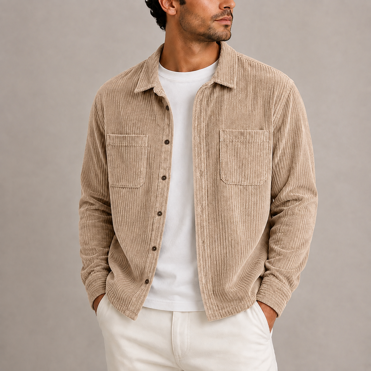 Men’s Corduroy Overshirt Jacket – Long Sleeve Button-Up