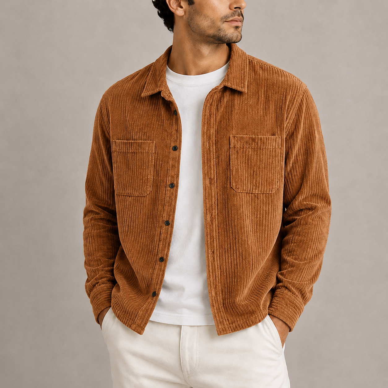 Men’s Corduroy Overshirt Jacket – Long Sleeve Button-Up