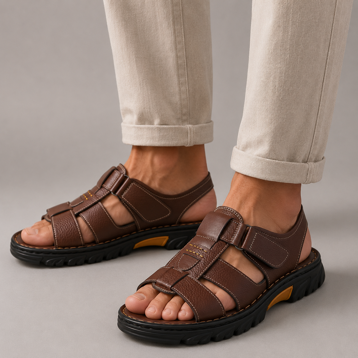 Men’s Vegan Leather Outdoor Sandals – Anti-Slip Comfort with Rugged Sole