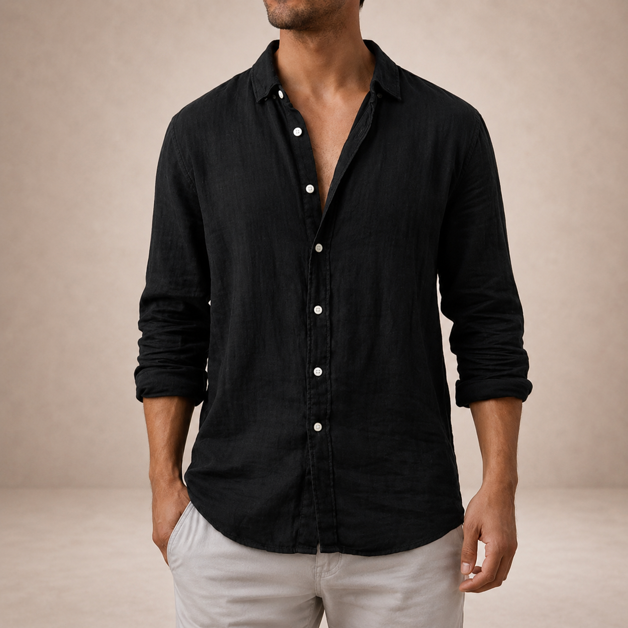Men’s Linen Button Down Shirt | Lightweight Regular Fit Casual Shirt
