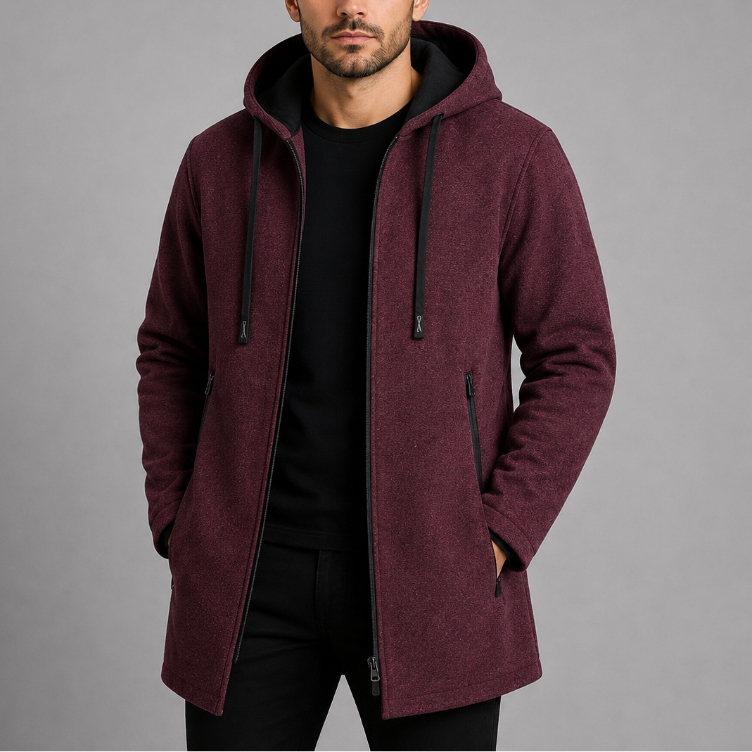 Men's Casual Long Coat | Hooded Zip-Up Outdoor Jacket