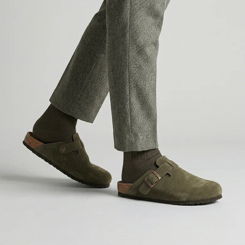 Men’s Suede Clogs – Adjustable Buckle Comfort Slip-On