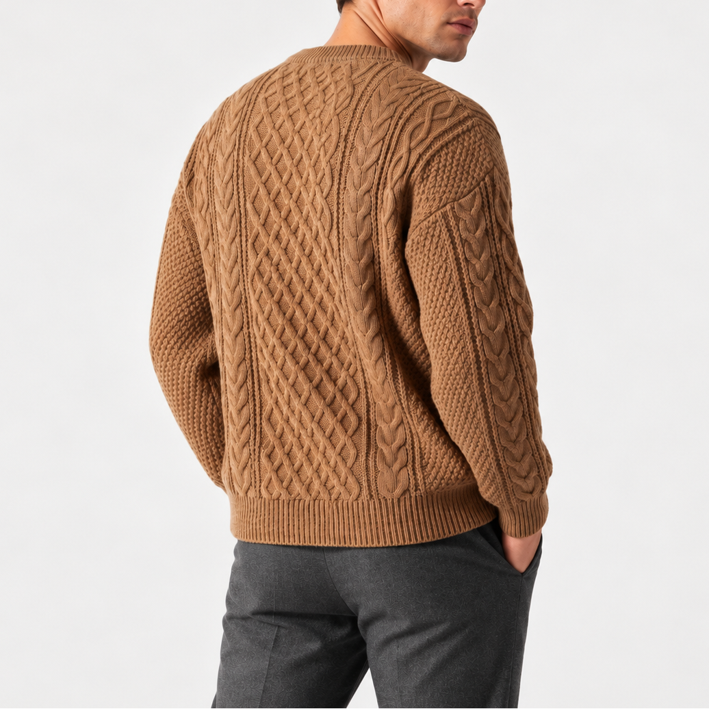 Men’s Grey Cable Knit Crew Neck Sweater – Warm Winter Jumper