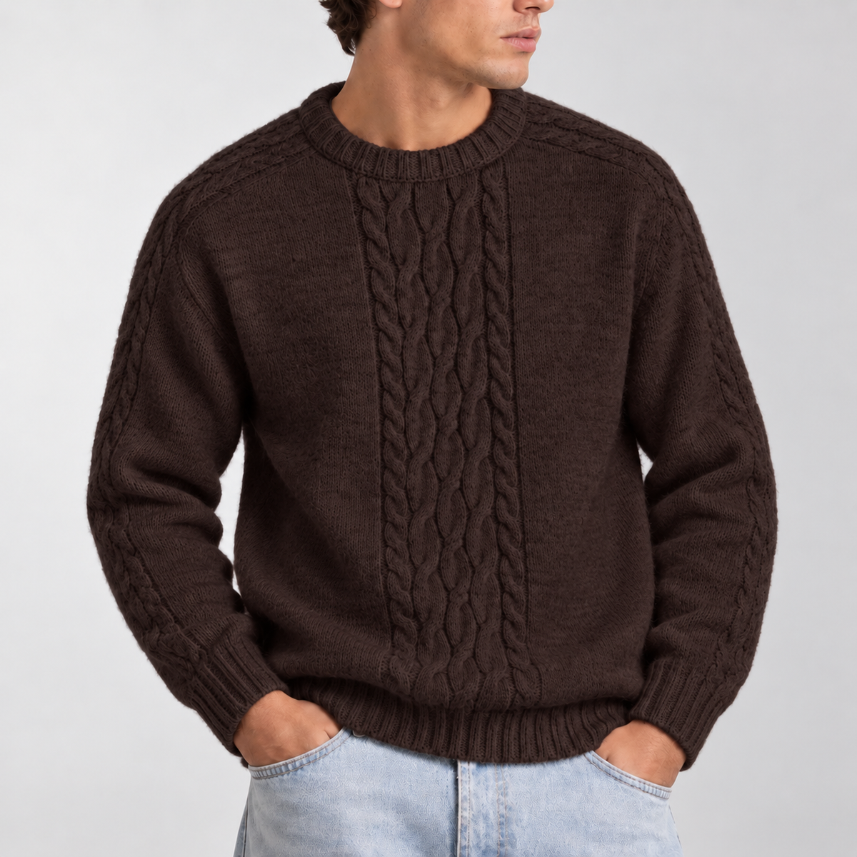 Men’s Cable Knit Crew Neck Sweater – Warm Winter Jumper