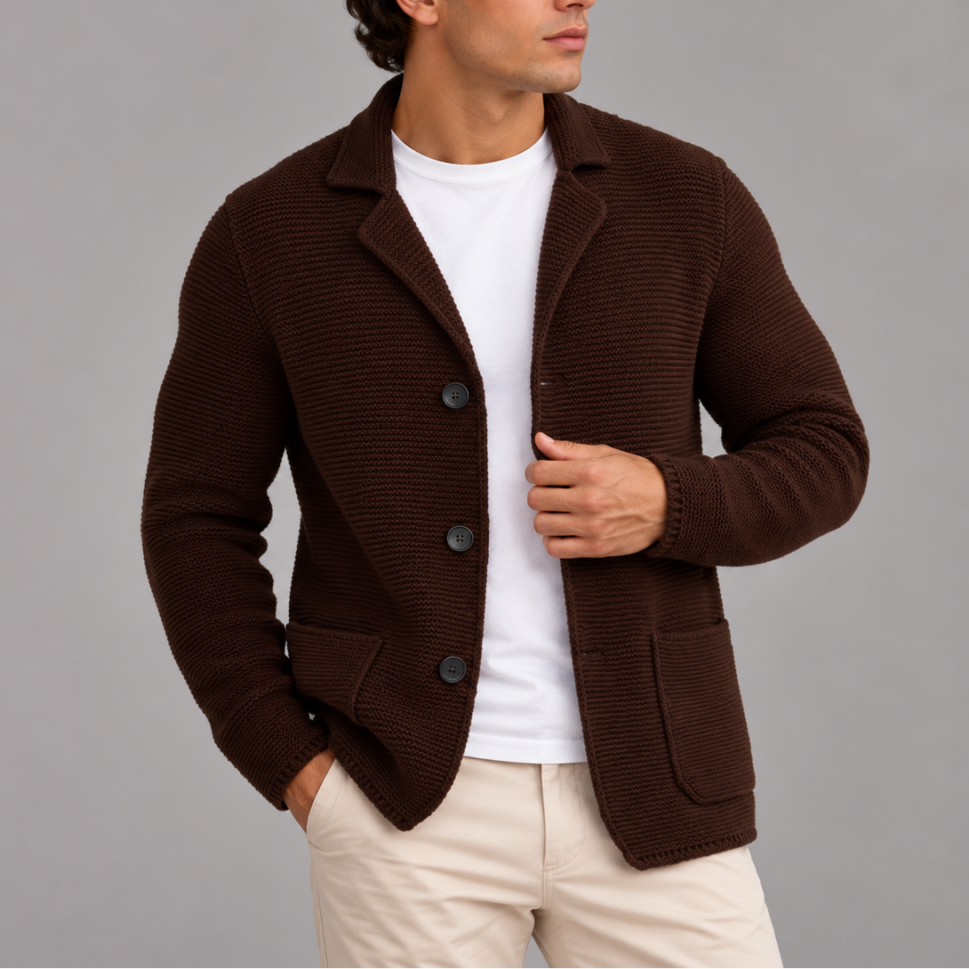 Men’s Knitted Blazer Cardigan | Button-Up Smart Casual Jacket