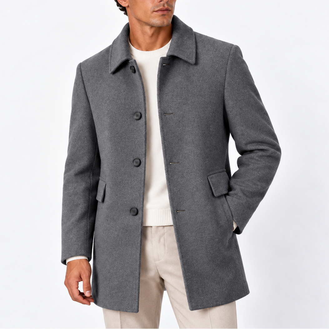 Men’s Classic Wool Blend Overcoat with Button Closure