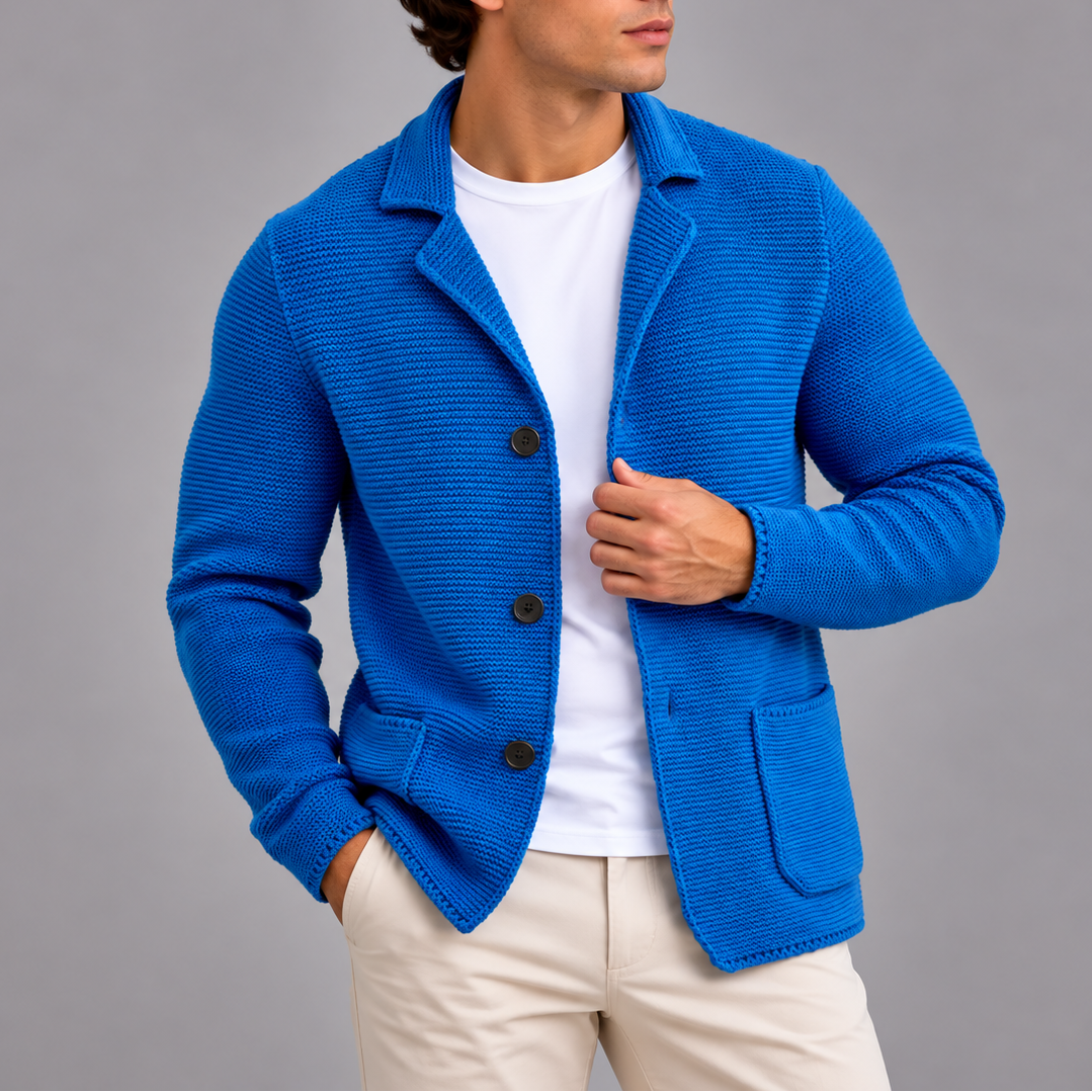 Men’s Knitted Blazer Cardigan | Button-Up Smart Casual Jacket