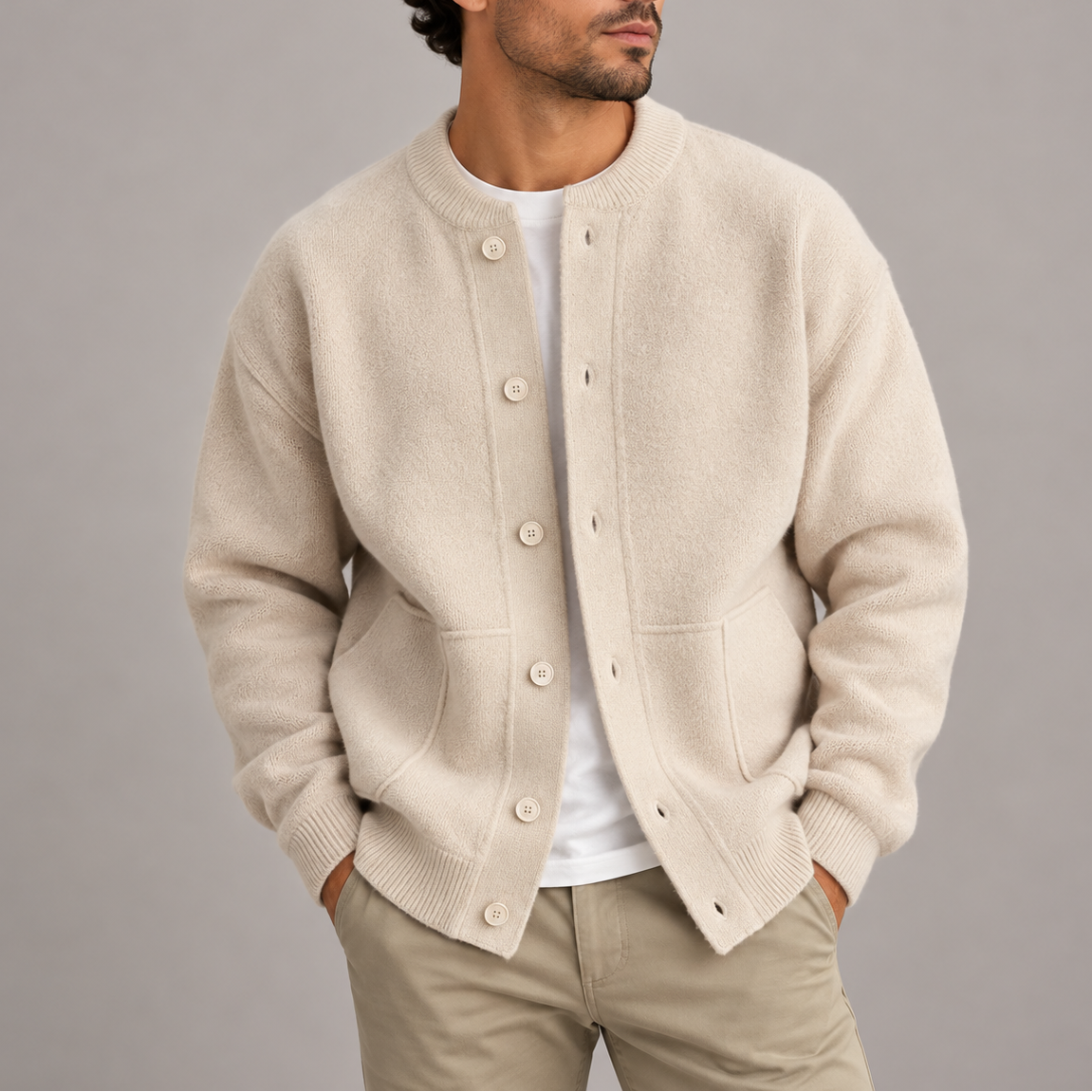 Men’s Textured Button-Up Cardigan | Casual Knitted Jacket