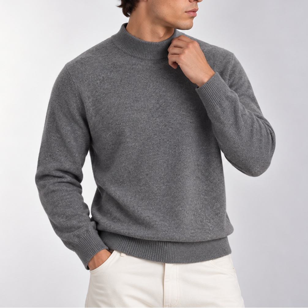 Men’s Mock Neck Knit Sweater – Classic Long Sleeve Jumper