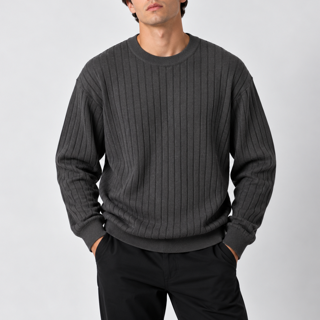 Men’s Ribbed Crew Neck Sweater – Long Sleeve Knit Jumper