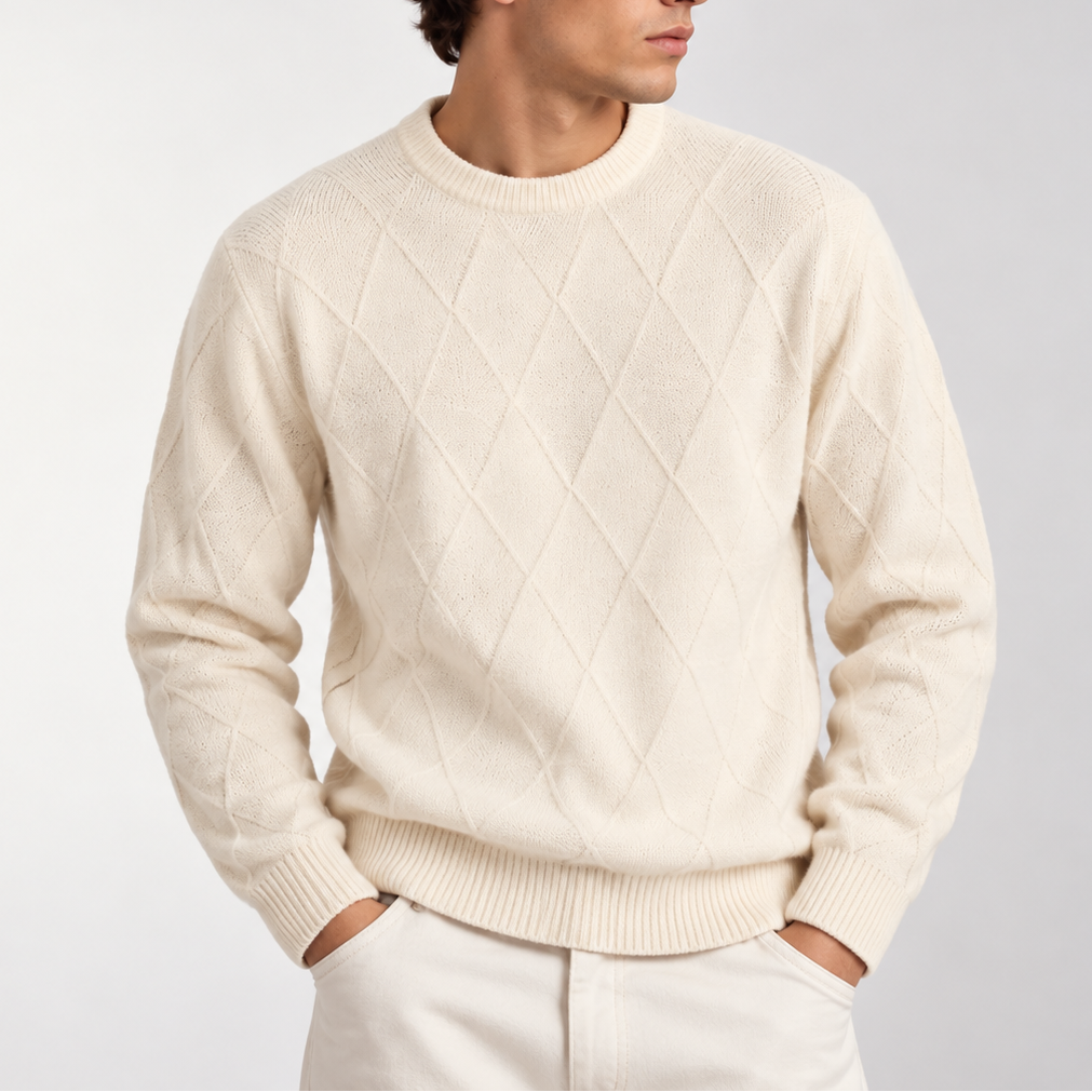 Men’s Diamond Knit Crew Neck Sweater – Classic Knitted Jumper