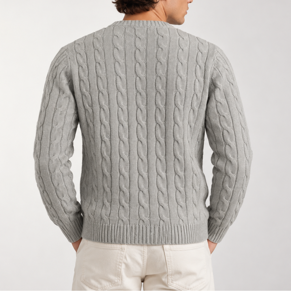 Men’s Cable Knit Crew Neck Sweater – Classic Knitted Jumper