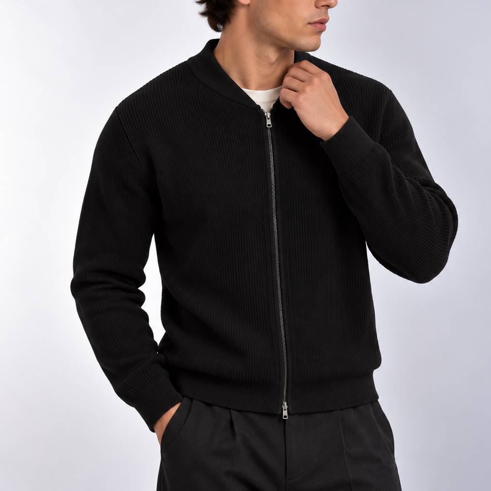 Men’s Ribbed Zip Cardigan – Full Zip Knitted Sweater