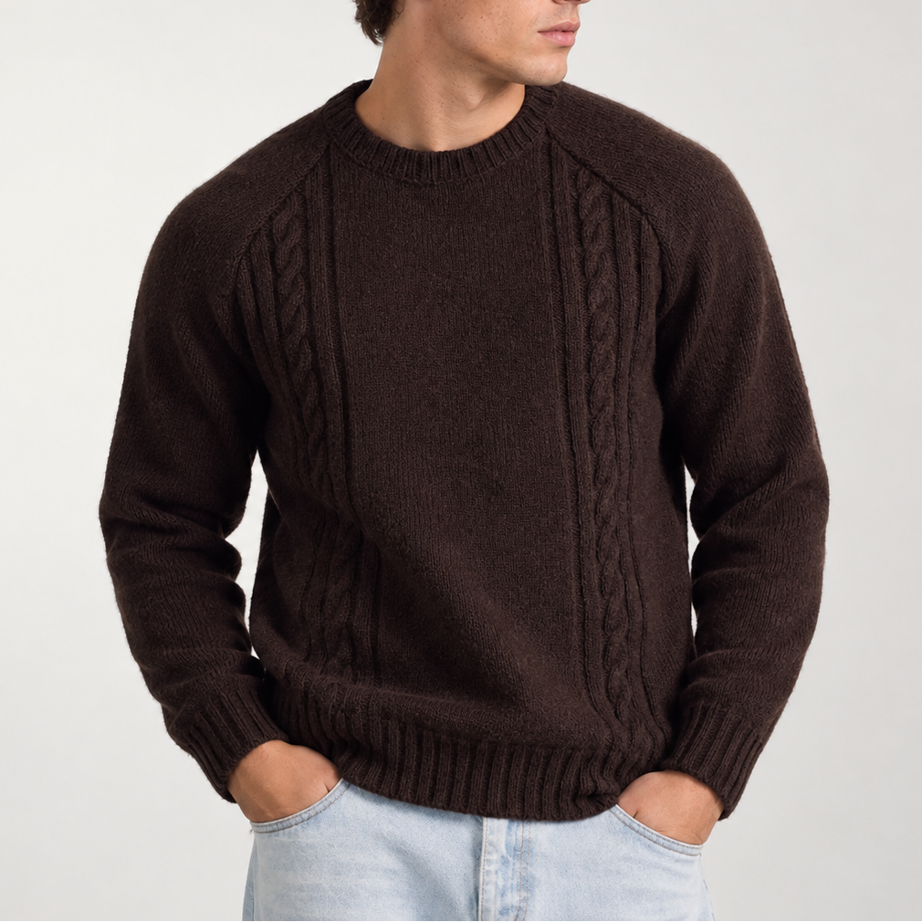 Men’s Cable Knit Crew Neck Sweater – Warm Winter Jumper