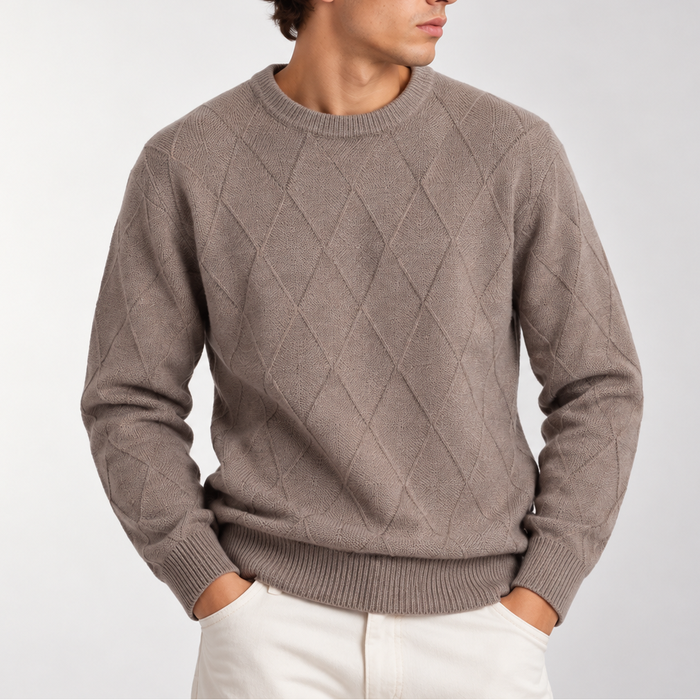 Men’s Diamond Knit Crew Neck Sweater – Classic Knitted Jumper