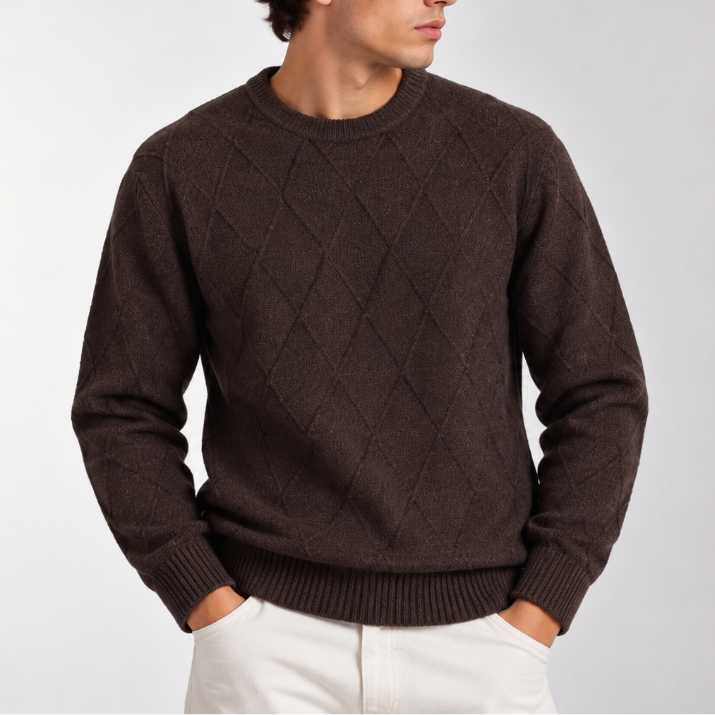 Men’s Diamond Knit Crew Neck Sweater – Classic Knitted Jumper