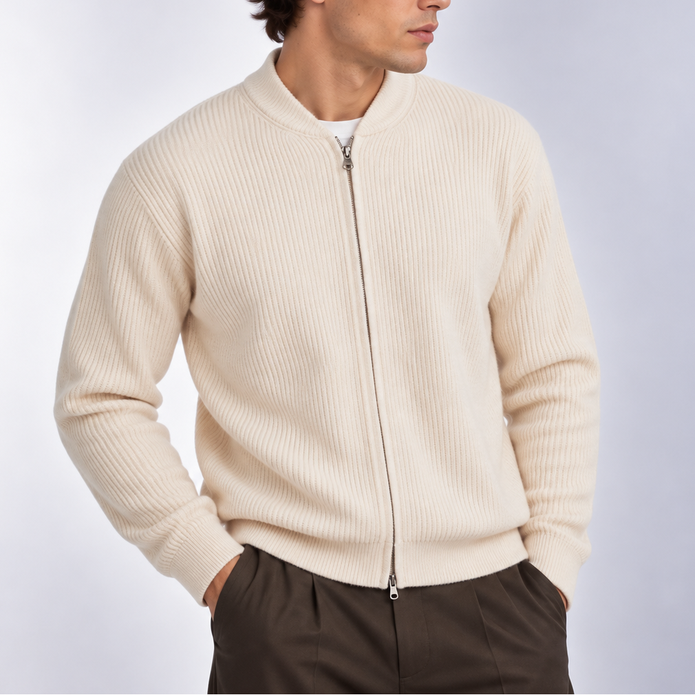 Men’s Ribbed Zip Cardigan – Full Zip Knitted Sweater