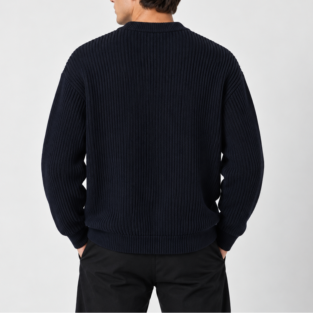 Men's Ribbed Crew Neck Knit Sweater – Relaxed Fit Pullover