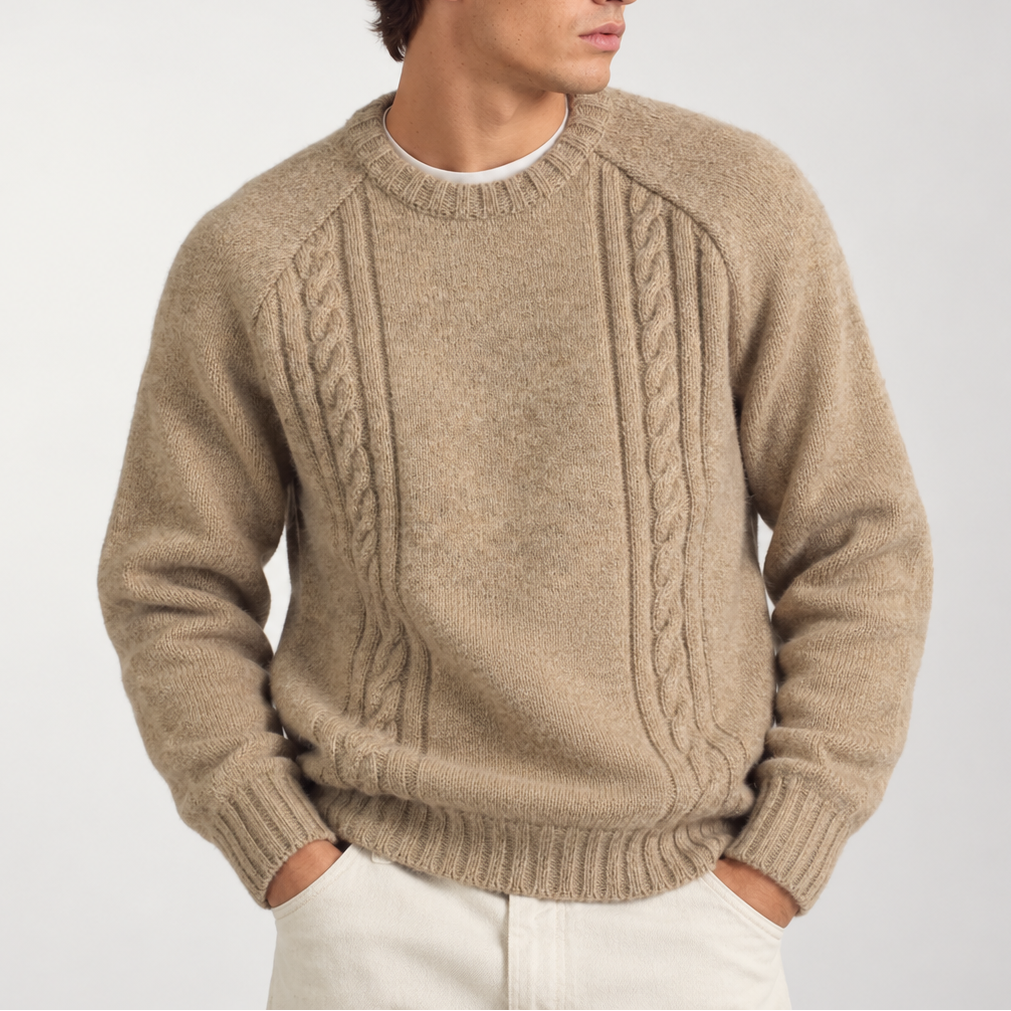 Men’s Cable Knit Crew Neck Sweater – Warm Winter Jumper