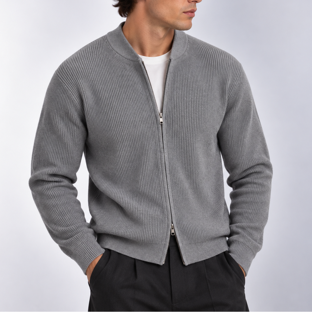 Men’s Ribbed Zip Cardigan – Full Zip Knitted Sweater