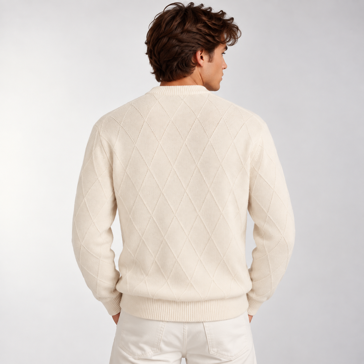 Men’s Diamond Knit Crew Neck Sweater – Classic Knitted Jumper