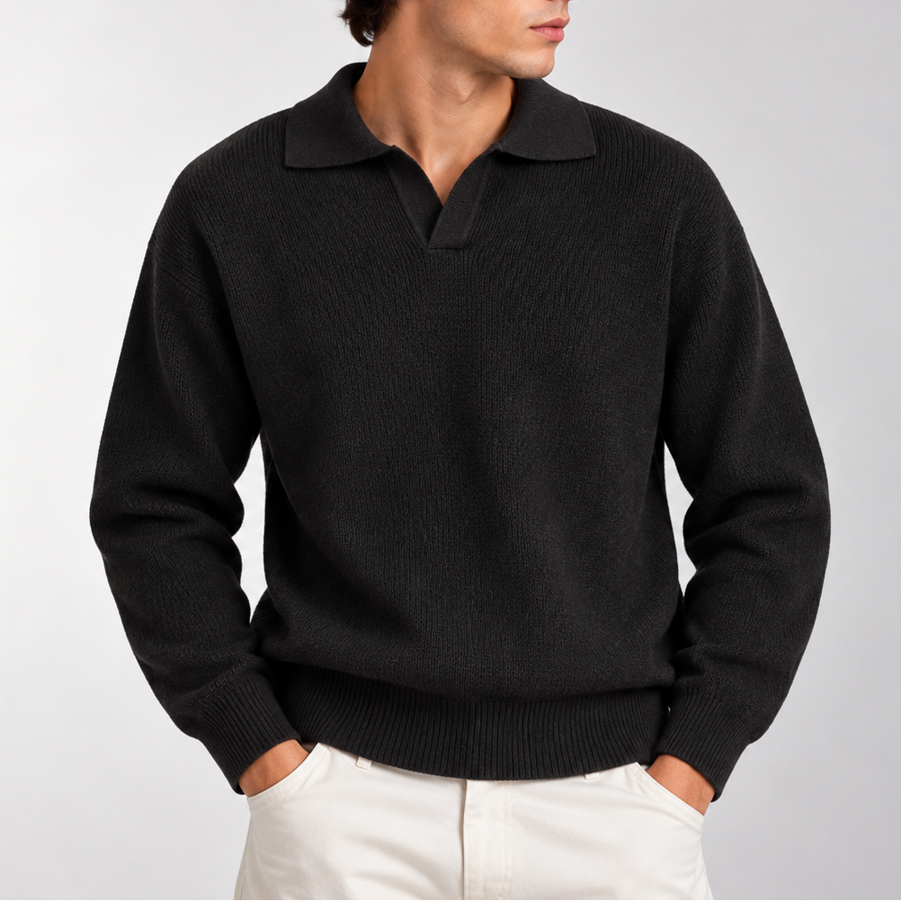 Men’s Knitted Polo Sweater – Long Sleeve Collared Jumper