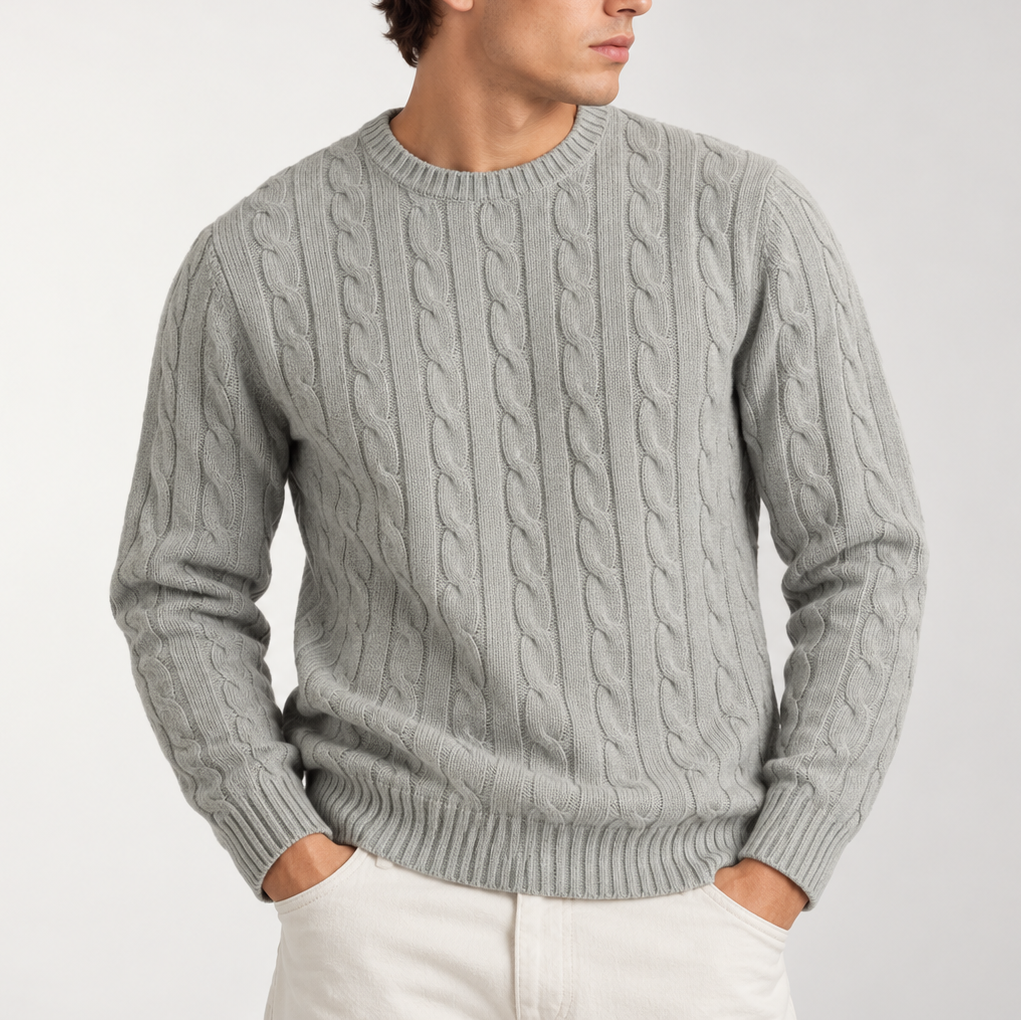 Men’s Cable Knit Crew Neck Sweater – Classic Knitted Jumper