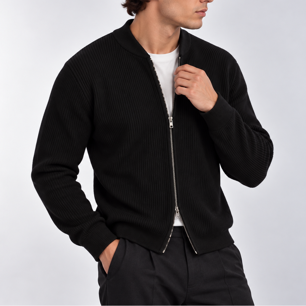 Men’s Ribbed Zip Cardigan – Full Zip Knitted Sweater