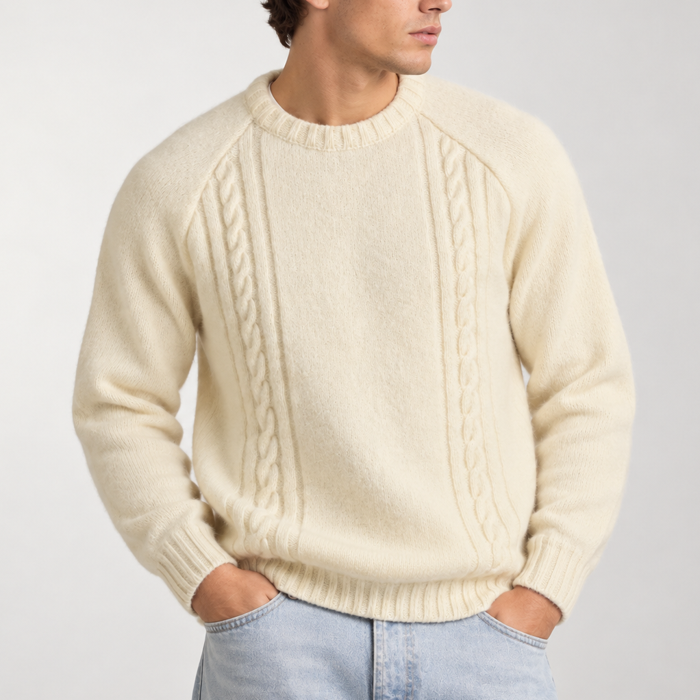 Men’s Cable Knit Crew Neck Sweater – Warm Winter Jumper